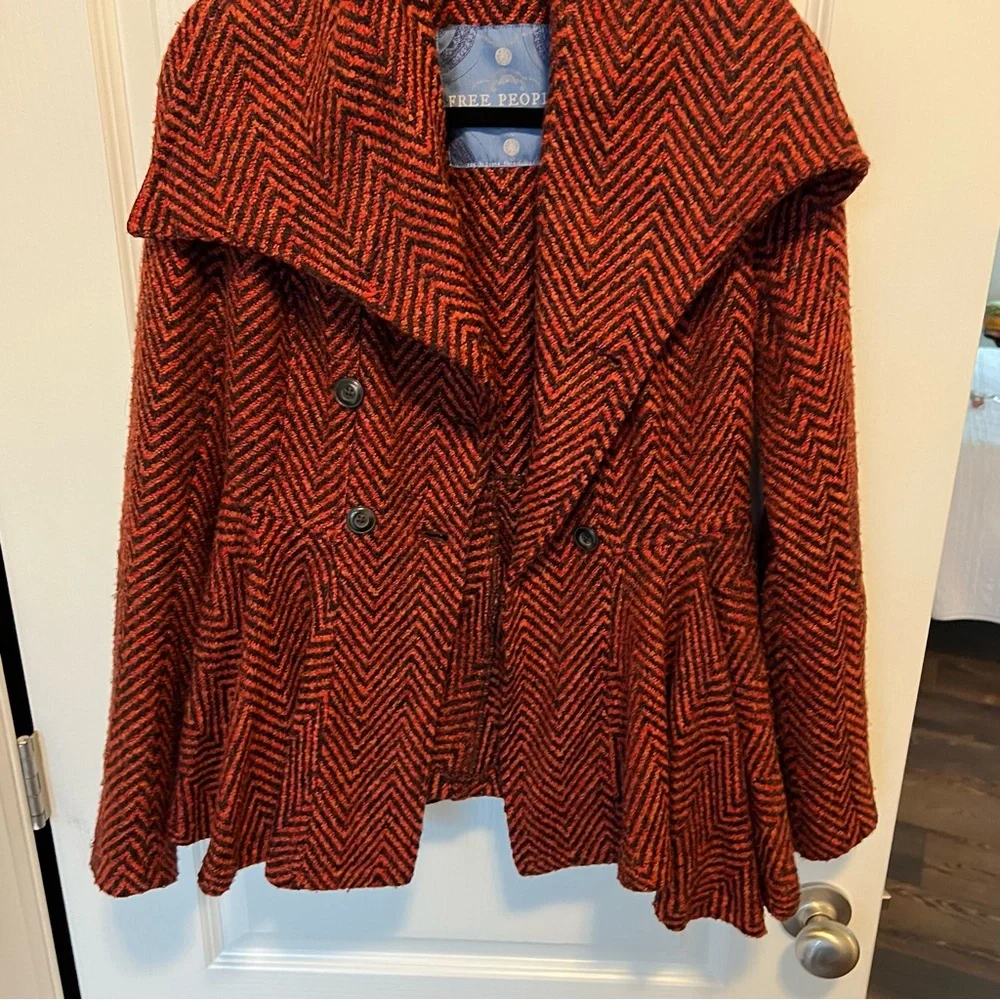 Free People Rust Chevron Tweed Peplum Coat Jacket Size XS - Picture 7 of 13
